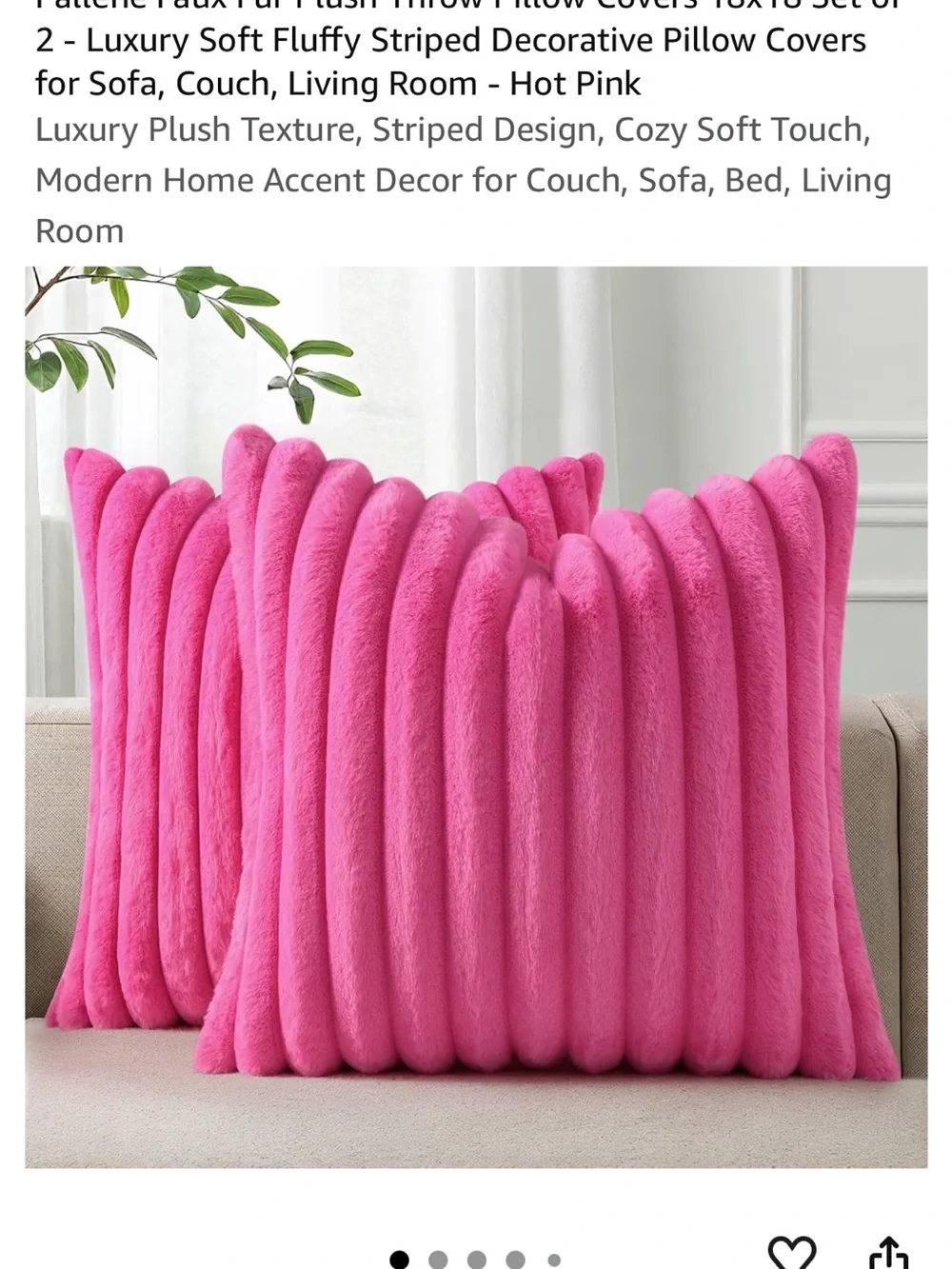 Hot Pink Faux Fur Throw Pillow Covers - Pack of 2 (16